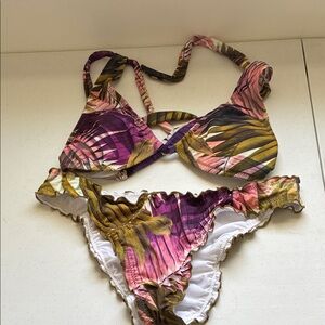 Shade and Shore Women's Pink & Green Tropical Print Bikini.  SIZES different